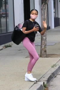 Skai Jackson in pink leggings at the DWTS studio in Los Angeles