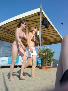Two Hot And Skinny Candid Girls in Swimsuits at the Beach Creepshot
