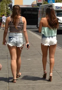 2 sexy friends in cut off shorts in Las Vegas
