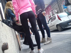 Smoking girl in tight leggings with vtl