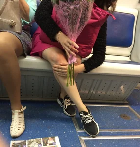 Girls in Dresses with Skinny Legs Subway Train Candid Photos