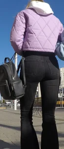 Juicy ass in black tight jeans and nice skinny legs street closeups