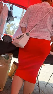[OC]tight orange skirt transparent the line of her thong