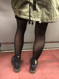Legs in Black Pantyhose Subway Train Closeup Candid Photo