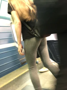 Skinny Girl in Leggings Subway Candid