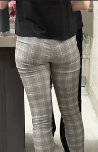 Nice booty and legs in grey checkered tight pants creepshots