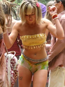 Sexy ass girl showing cheeks, nipples and camel toe at the 2015 Oregon Country Fair and bonus see through nipples girl and camel toe