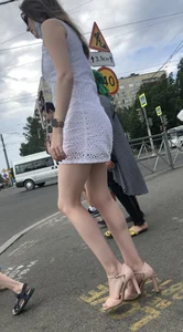 Tall Milf on High Heels in a Short Dress on the Crosswalk - Perfect Legs Creepshots