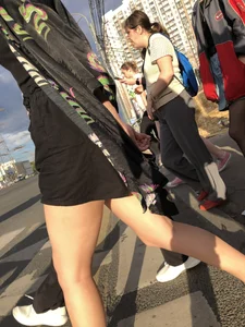 Cute blonde candid teen crossing the street