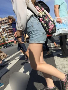 Sexy Girl in Denim Shorts With Awesome Legs on the Crosswalk Huge Creepshots Collection
