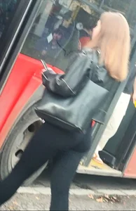 Pretty girl, black leggings, big ass, face