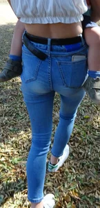 Skinny milf in tight jeans with vpl