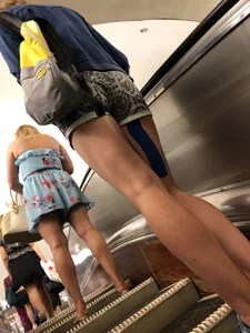 Perfect Hot Legs in Shorts Subway Escalator and Street Closeups