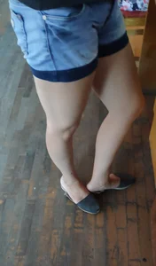 Hot Legs in Blue Shorts Closeup Creepshot
