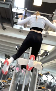 (Pt. 2) Very Hot GYM Girl with Huge Tits and big Ass looking into Camera