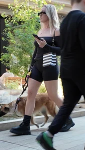 Blonde walking her dog