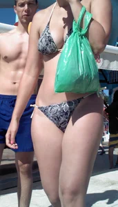 Chubby Girl in Swimsuit Street Closeup