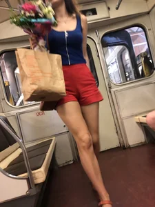 Tall Girl in Red Shorts With Long Hot Legs Subway and Street Creepshots Gallery