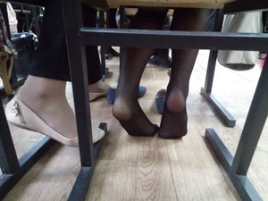 Feet in Black Pantyhose Classroom Creepshot