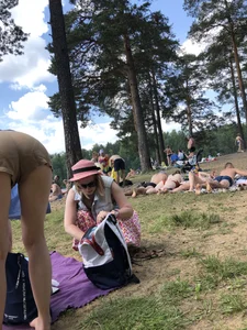 Barefoot Candid Girl in Shorts Bending Over at the Beach Unpacking Her Things Before She Undresses Creepshot