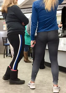 Thick blonde mom and daughter in tight leggings