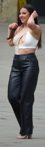 2 girls in jeans & leather pants with nice butts & visible nips