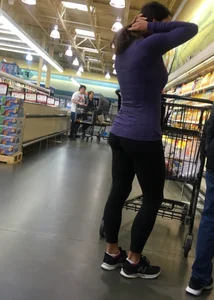 Big boobed brunette in leggings grocery shopping with a nice ass too