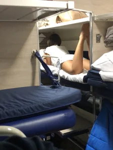 Barefoot Girl in Shorts in the Train Sleeping Car Candid Gallery