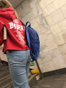 Teen in Blue Jeans Subway Candid