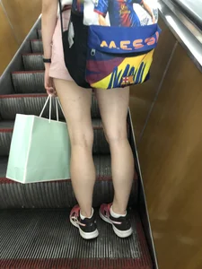 Skinny Teen with Thin Muscular Legs Subway Escalator Candid