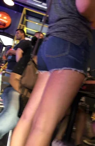 Girl’s Long Thin Legs and Ass in Denim Mini Shorts Creepshot - Feet in Sandals Too