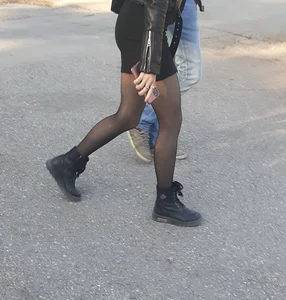 Hottie in a skirt and black pantyhose street creepshots