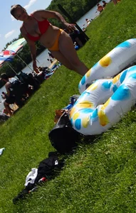 Thick girl with tattoos, big tits and a big booty in a little bikini