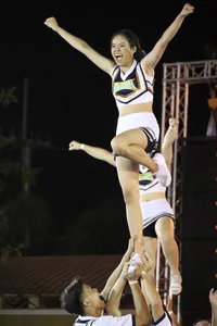 Bunch of athletic Thai cheerleaders at a competition