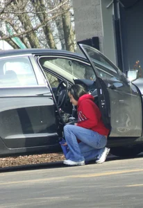 Some candid girls cleaning their cars in jeans and some showing ass crack