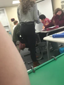 Girl in Tight Pants in College Classroom Candid