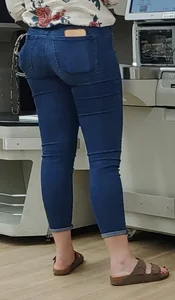 Milf in Blue Tight Jeans and Sandals Candid Photo
