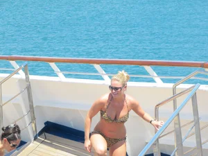 Mostly mature bikini babes on a Carnival cruise