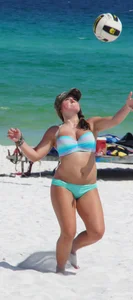 Sexy beach volleyball girls in bikinis