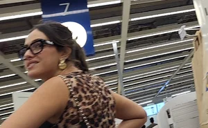 Ikea Trip 3 hot girls in tight jeans Nerdy leopard bendover faceshot smile at camera (Megapost)