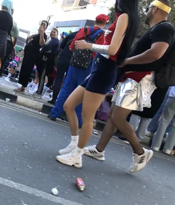 Carnival girls wearing pantyhose, spandex shorts, stockings, skirts and other outfits
