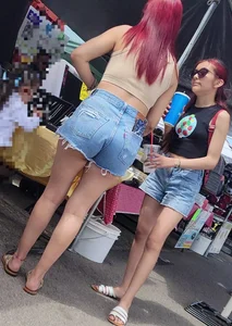 Lil cheeky latina in short shorts and sister with pokies!