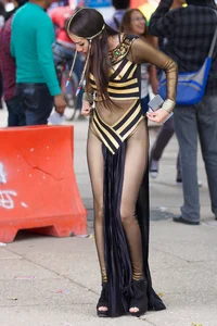 Sexy brunette in hot costume outfit