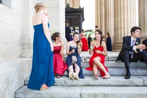 Hot Girls in Dresses Sitting on the Steps on the Stairs Creepshot