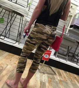 Tall Blonde in Camo Yoga Pants and Slippers at the Store Creepshots Gallery
