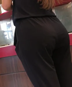 Candid Booty in Black Pants Closeup