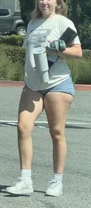 Blonde Pawg college chick in short tight legging shorts