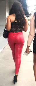 Perfect Ass in tight RED🍎 leather pants plus nice cleavage