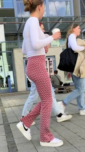Hot university student in tight red leggings