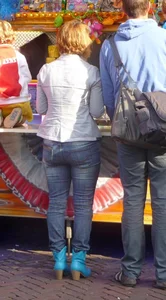 Street market milfs in tight blue jeans